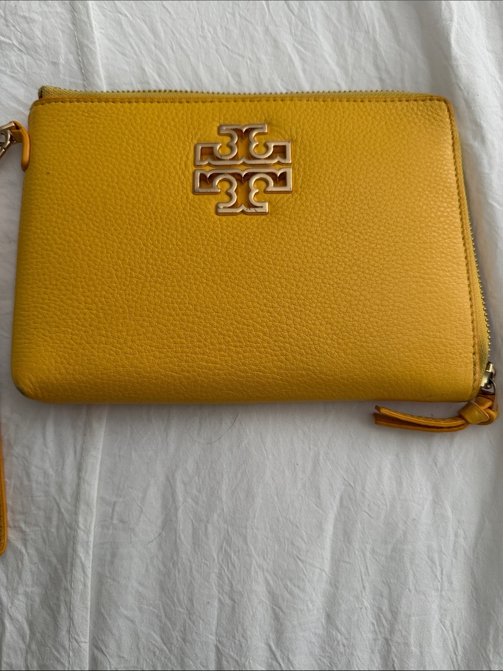 Tory Burch Bright Yellow Pebbled Leather Wristlet Clutch